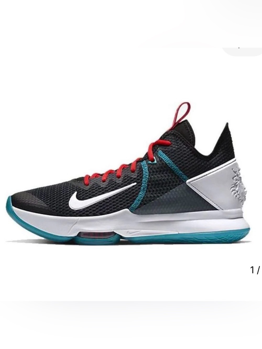 Nike LeBron Witness 4EP chile red Black Sneaker with Teal Trim and Red Laces